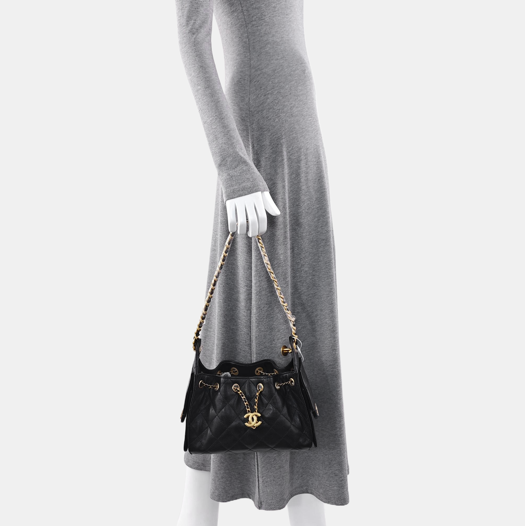 CHANEL 25 Mini Quilted Grained Calfskin Black