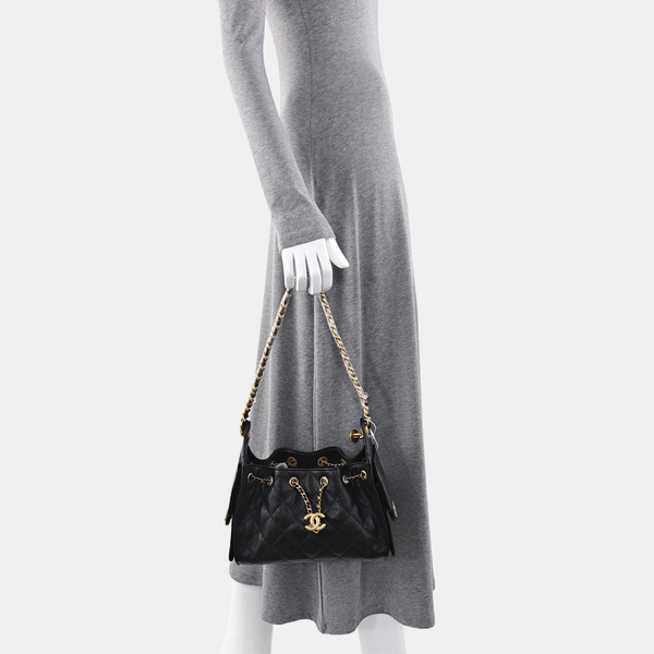CHANEL 25 Mini Quilted Grained Calfskin Black