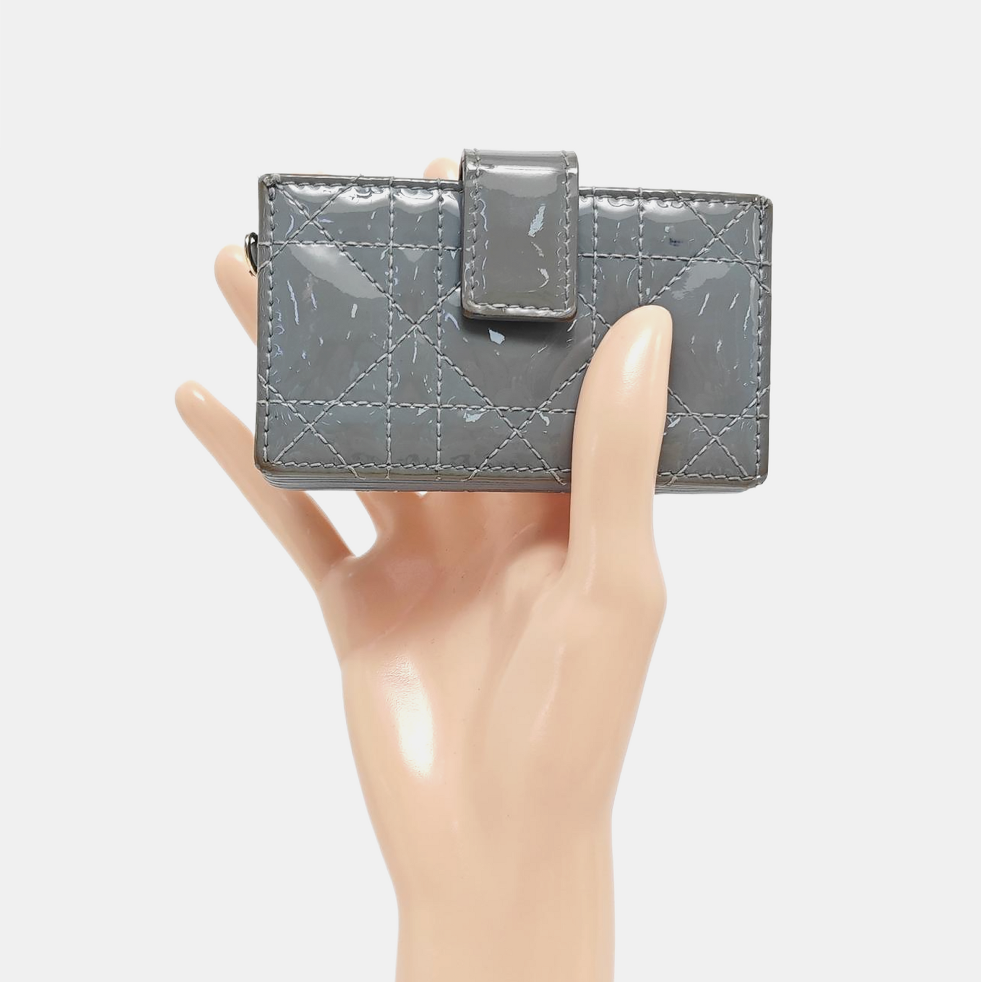 Lady Dior Cannage Patent Leather Blue Card Holder