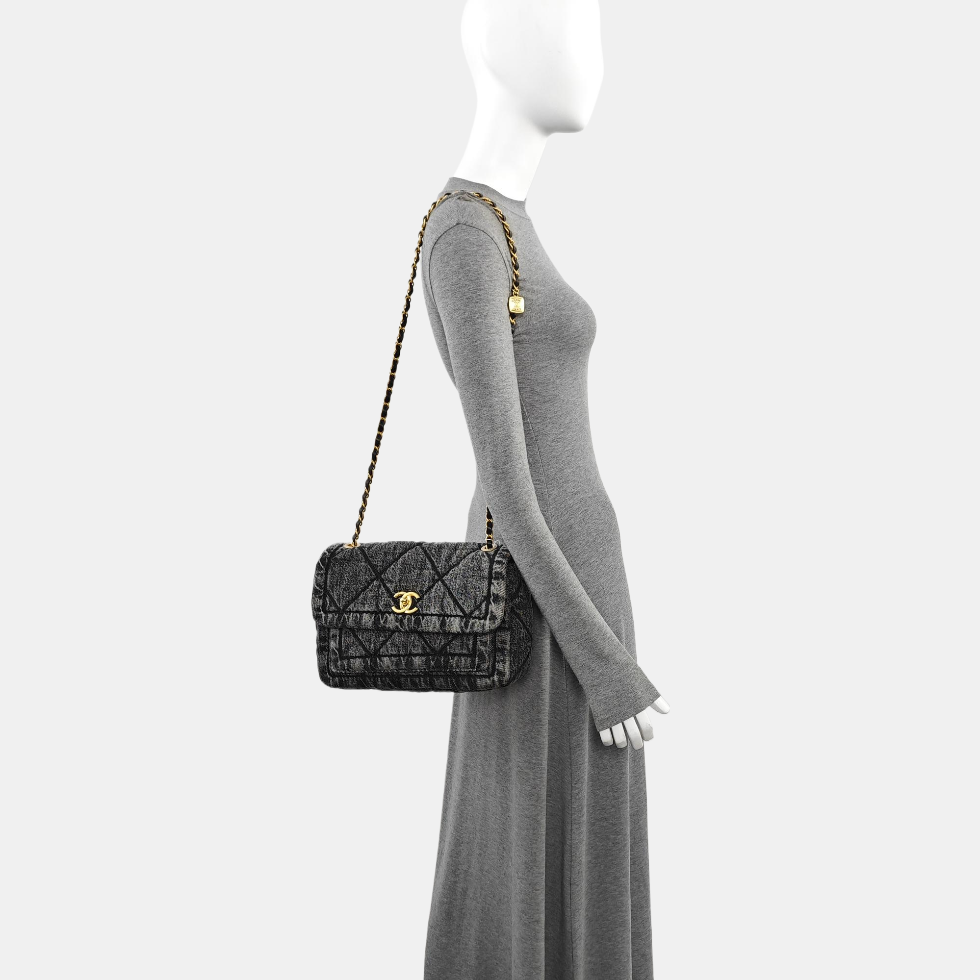 Quilted Denim Shoulder Bag Black