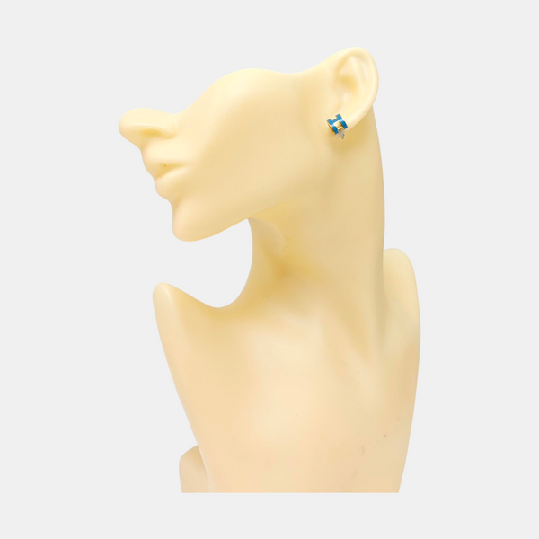 Pop H Metal Blue Stud Earrings