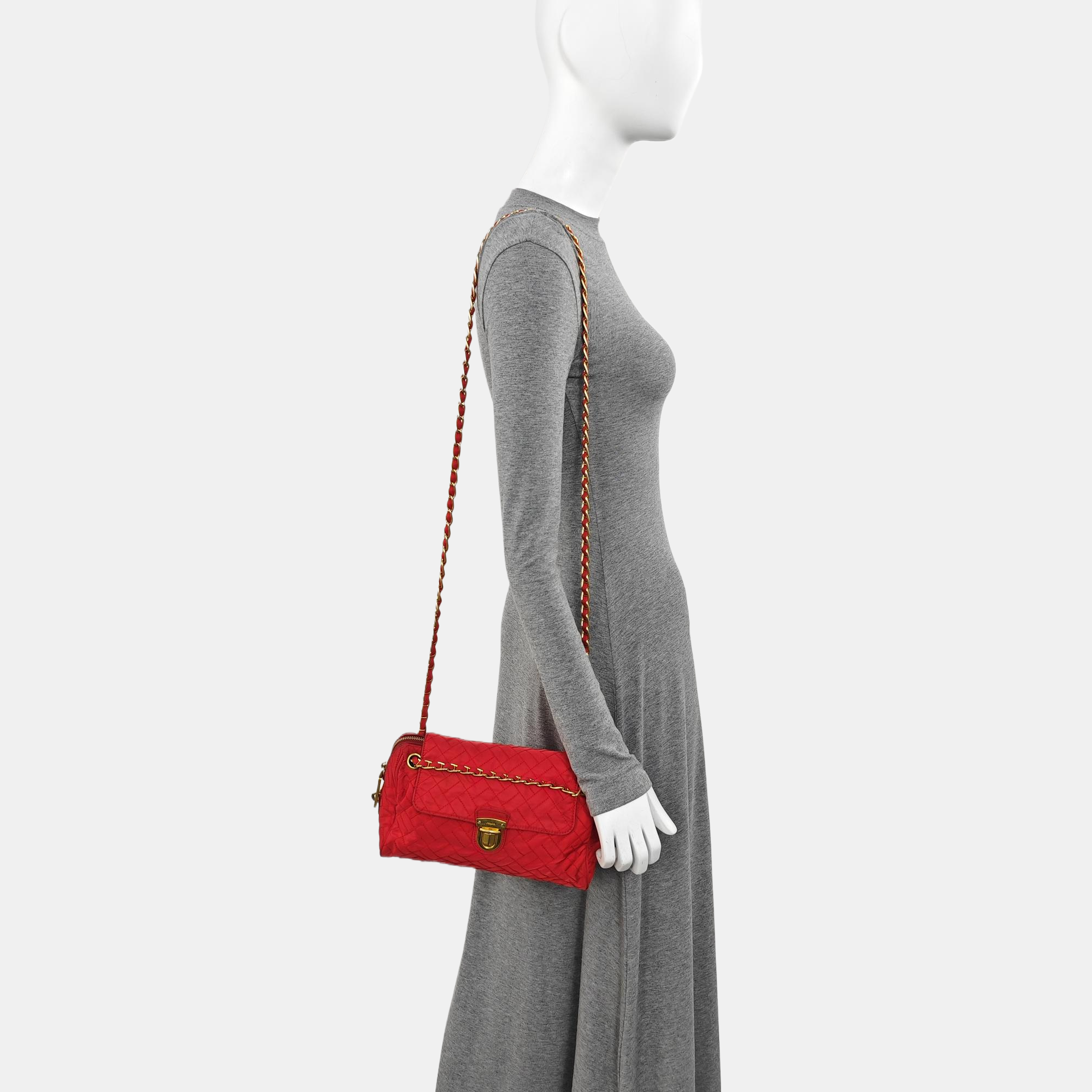 Quilted Nylon Shoulder Bag Red