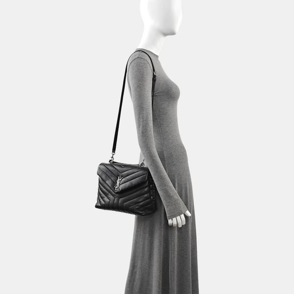 LOULOU TOP HANDLE Chevron Calfskin Black
