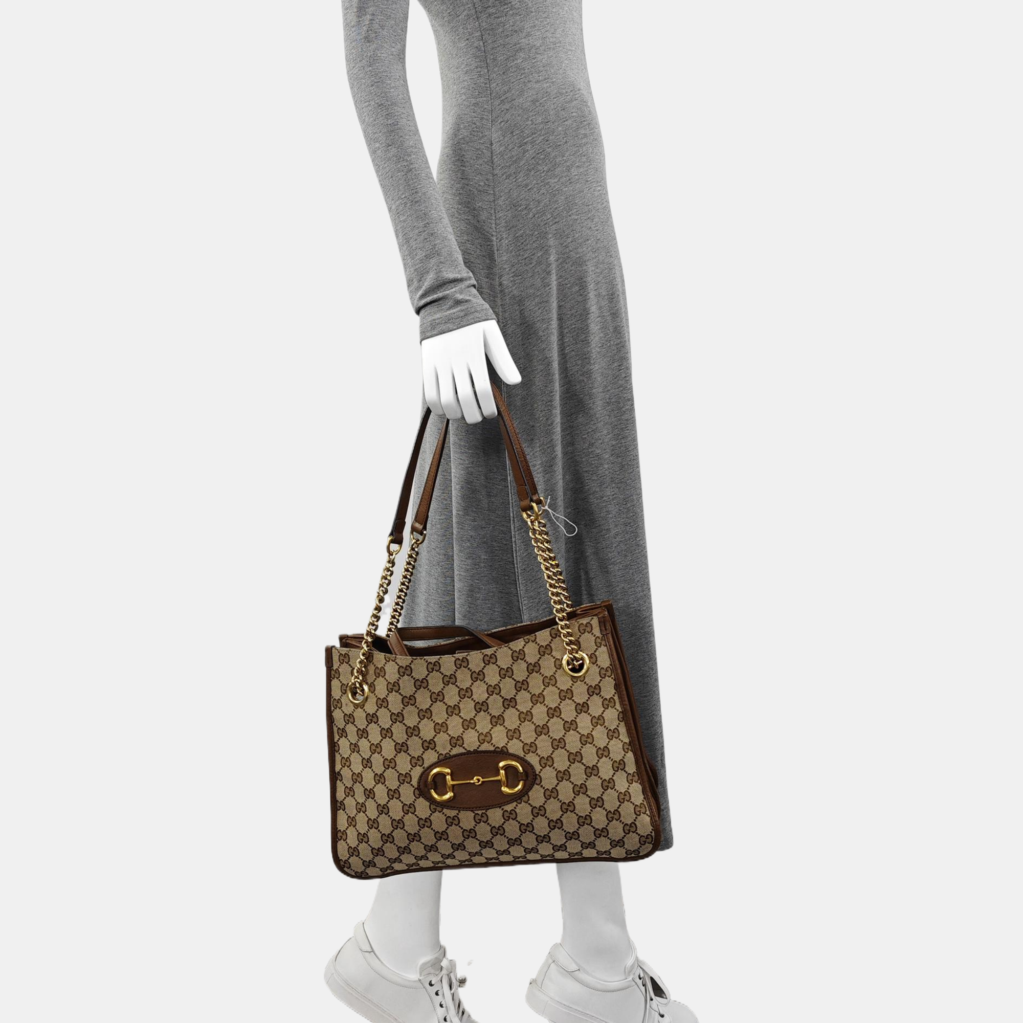 Authenticated pre-owned  Horsebit 1955 Medium Monogram Canvas Brown - Tote Bag at Looply