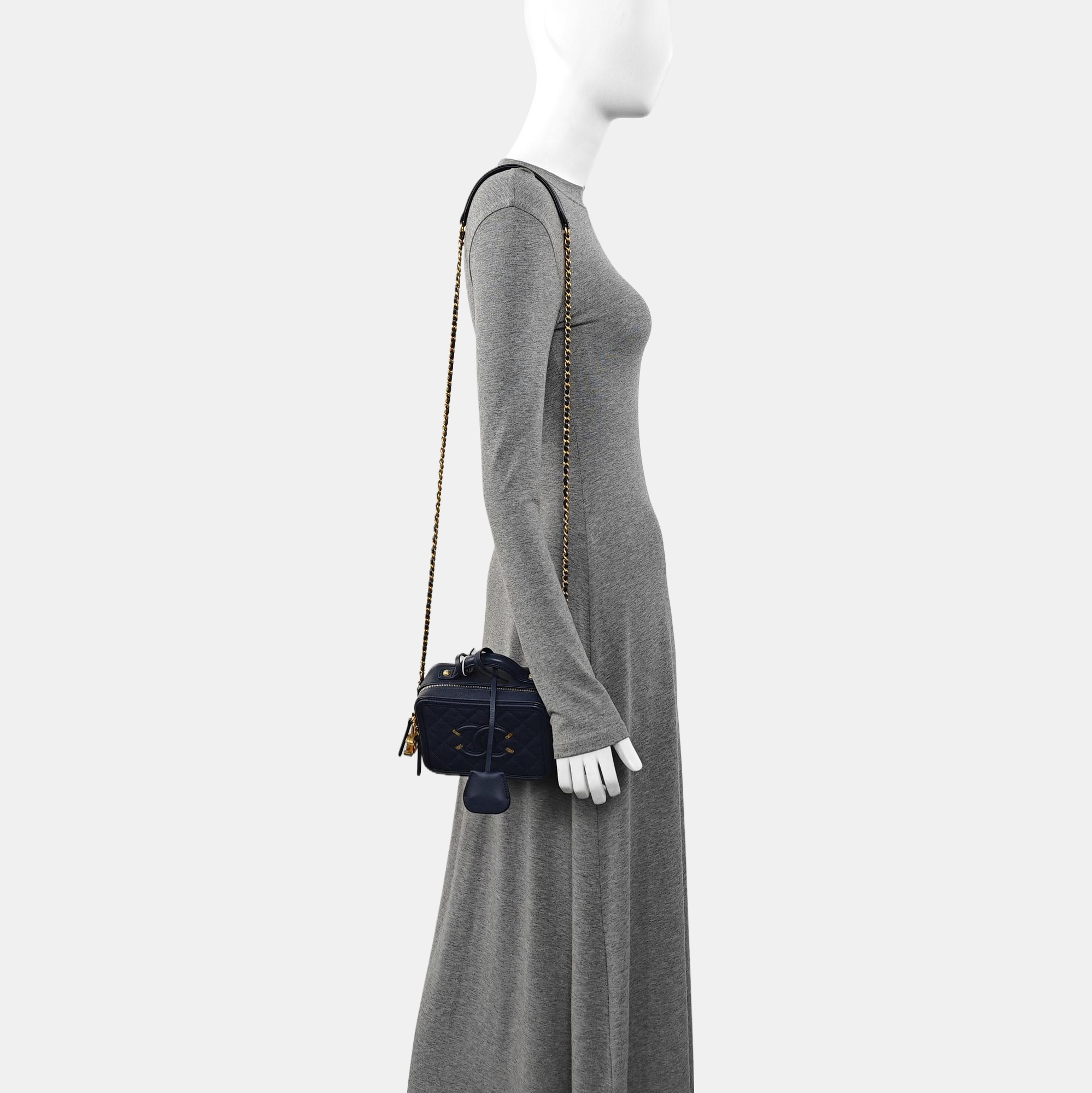 Authenticated pre-owned  FILIGREE Small Quilted Grained Calfskin Blue - Shoulder Bag at Looply