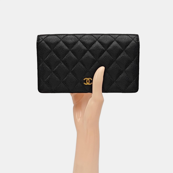Quilted Grained Calfskin Wallet Black