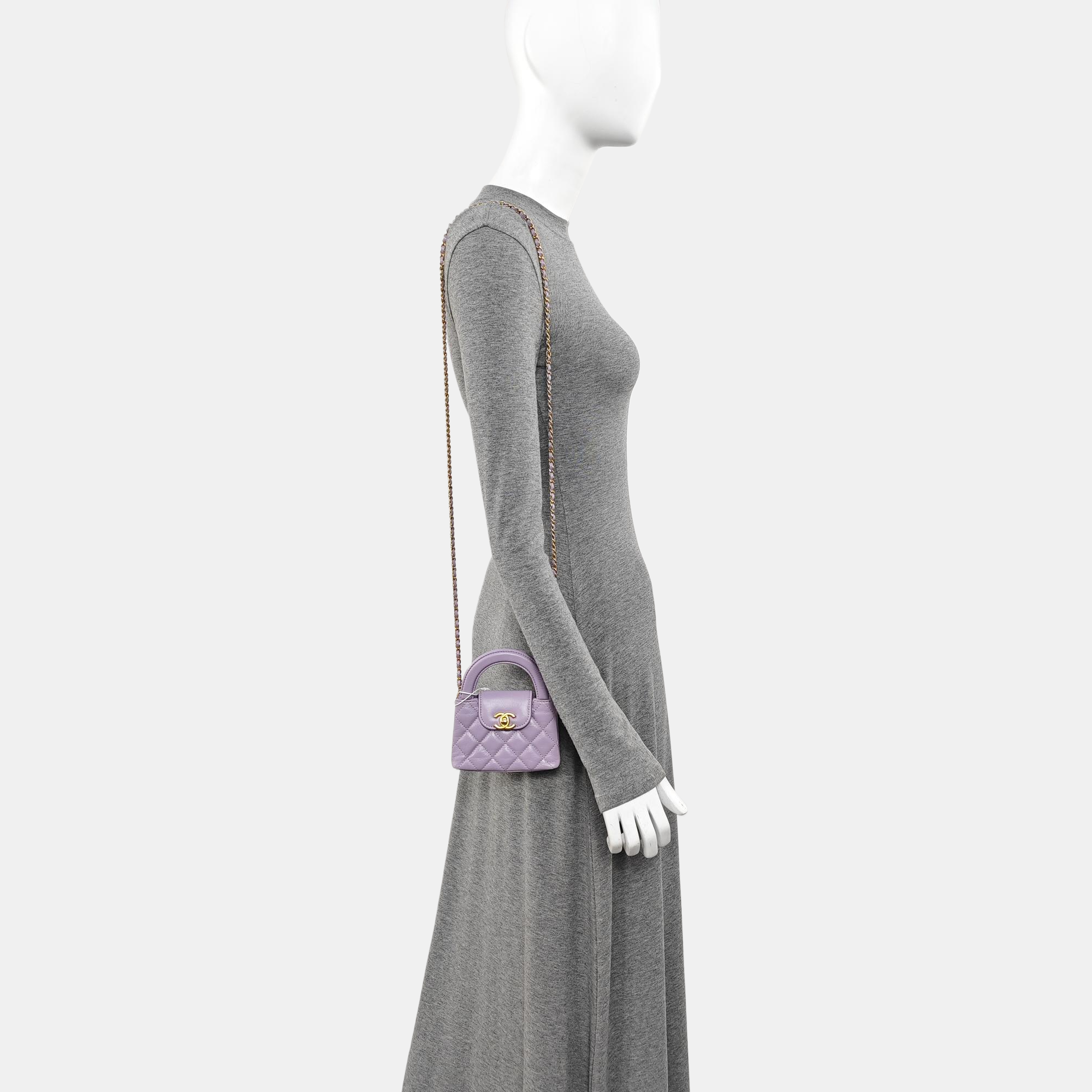 KELLY Super Mini Quilted Calfskin Purple