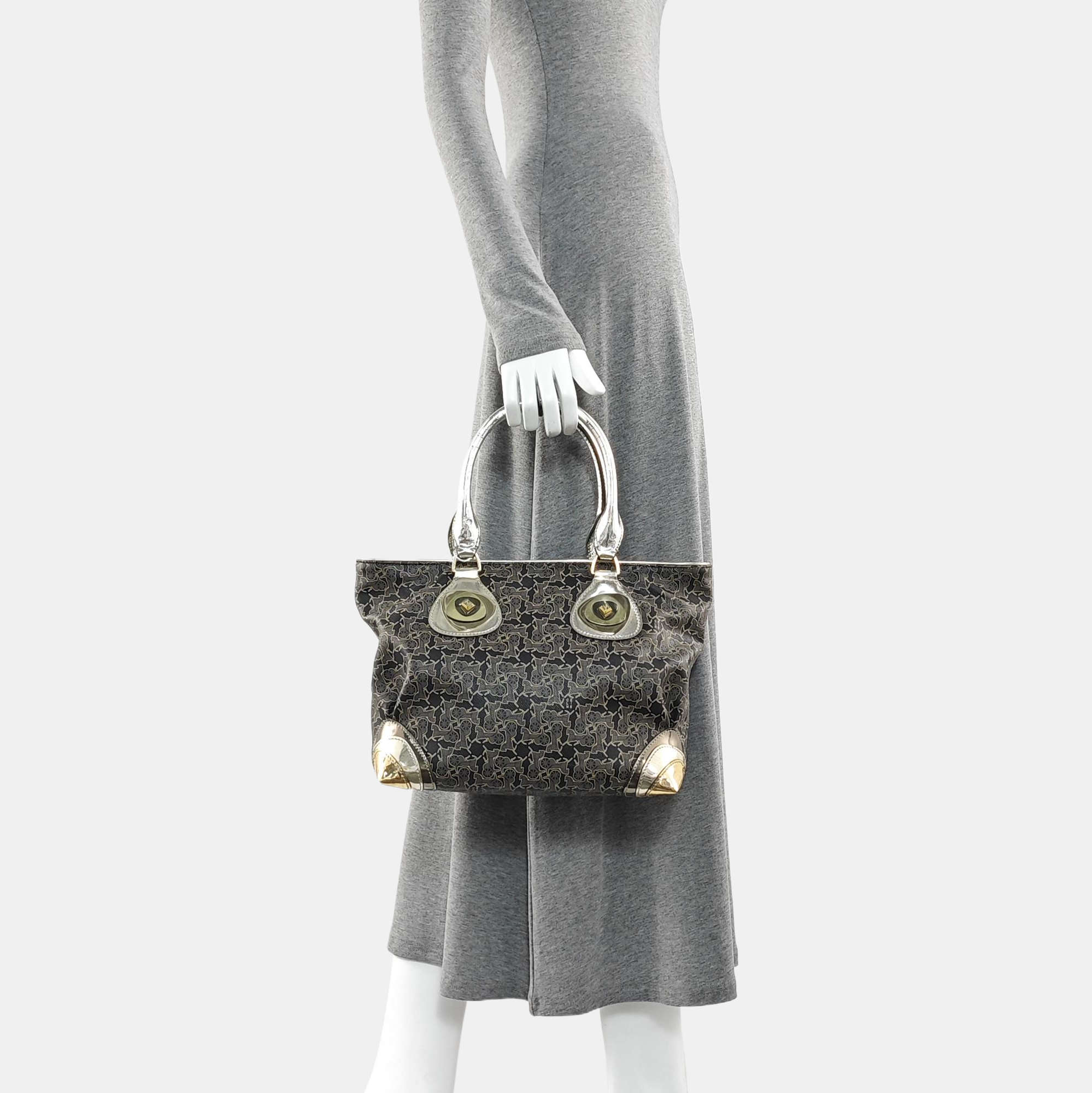 Coated Canvas Top Handle Bag Gray