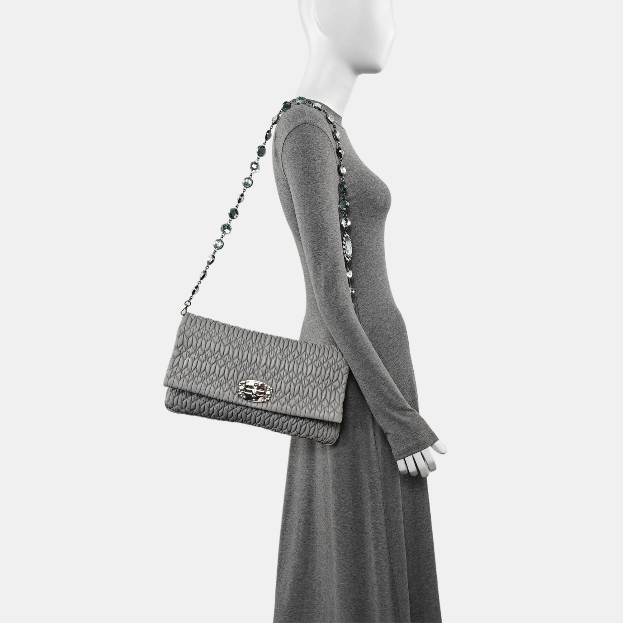 Crystal Quilted Lambskin Gray