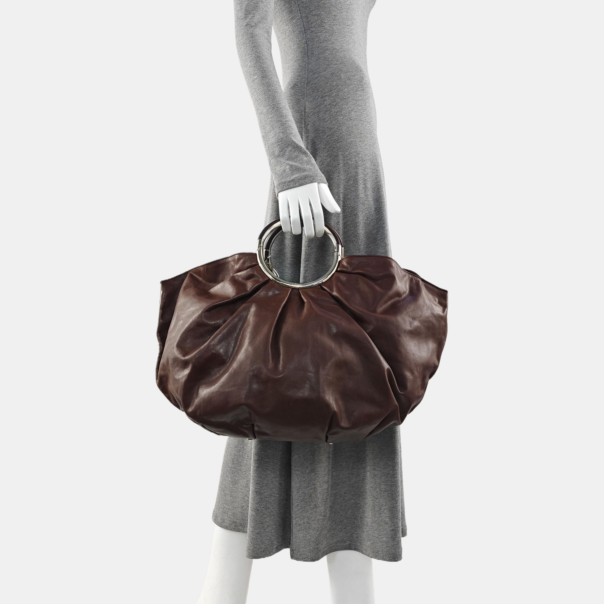 Calfskin Top Handle Bag Brown