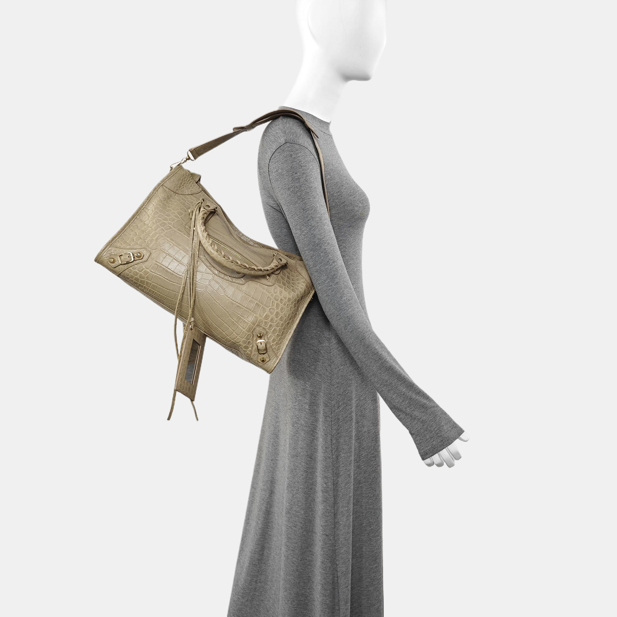 Classic Metallic Edge City Medium Calfskin Beige