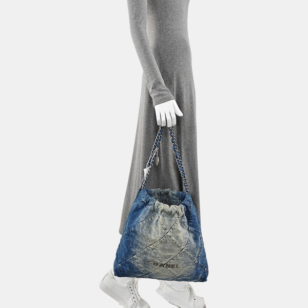 CHANEL 22 Small Quilted Denim Blue
