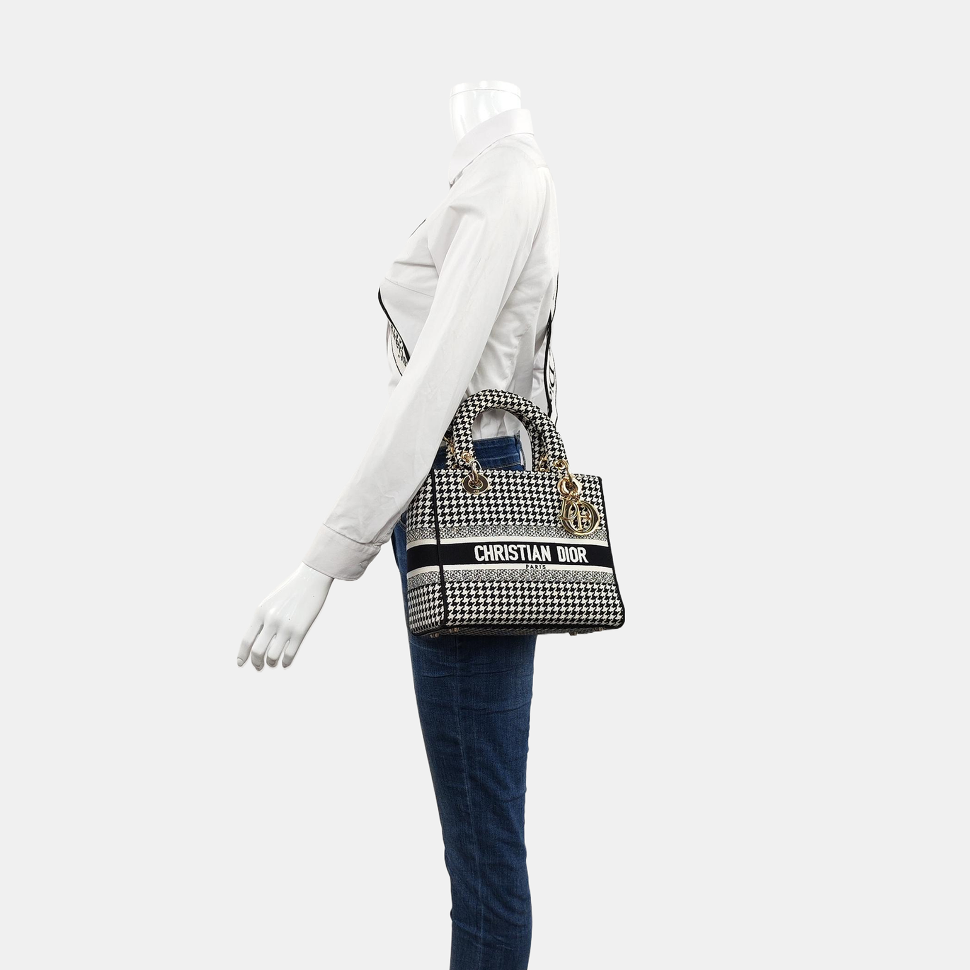 Authenticated pre-owned  Lady D-Lite Medium Canvas Black - Tote Bag at Looply