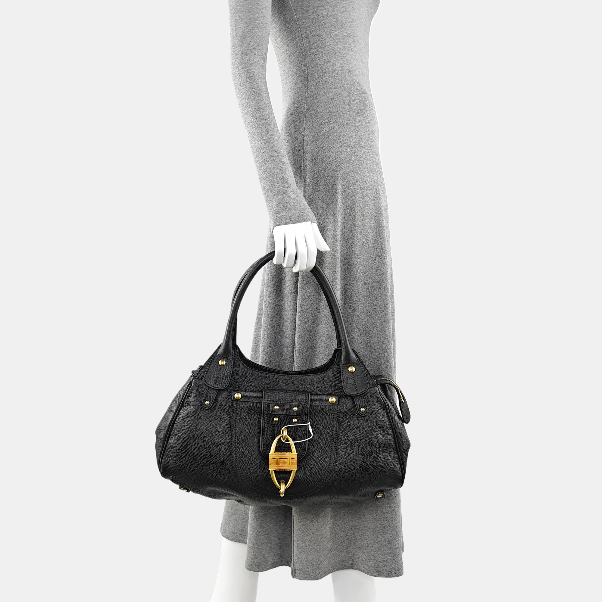 Calfskin Top Handle Bag Black
