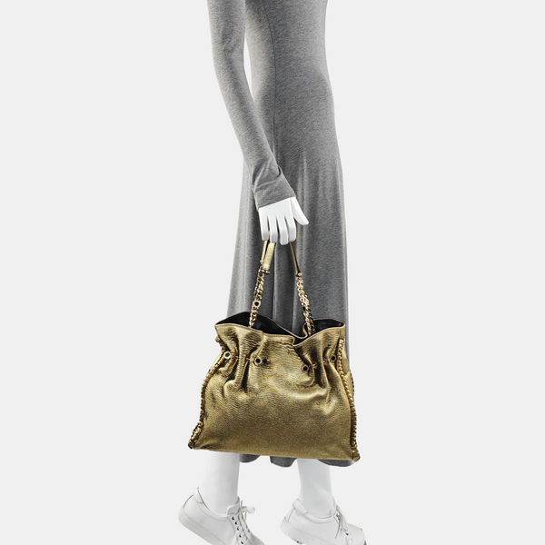 Fabric Top Handle Bag Gold