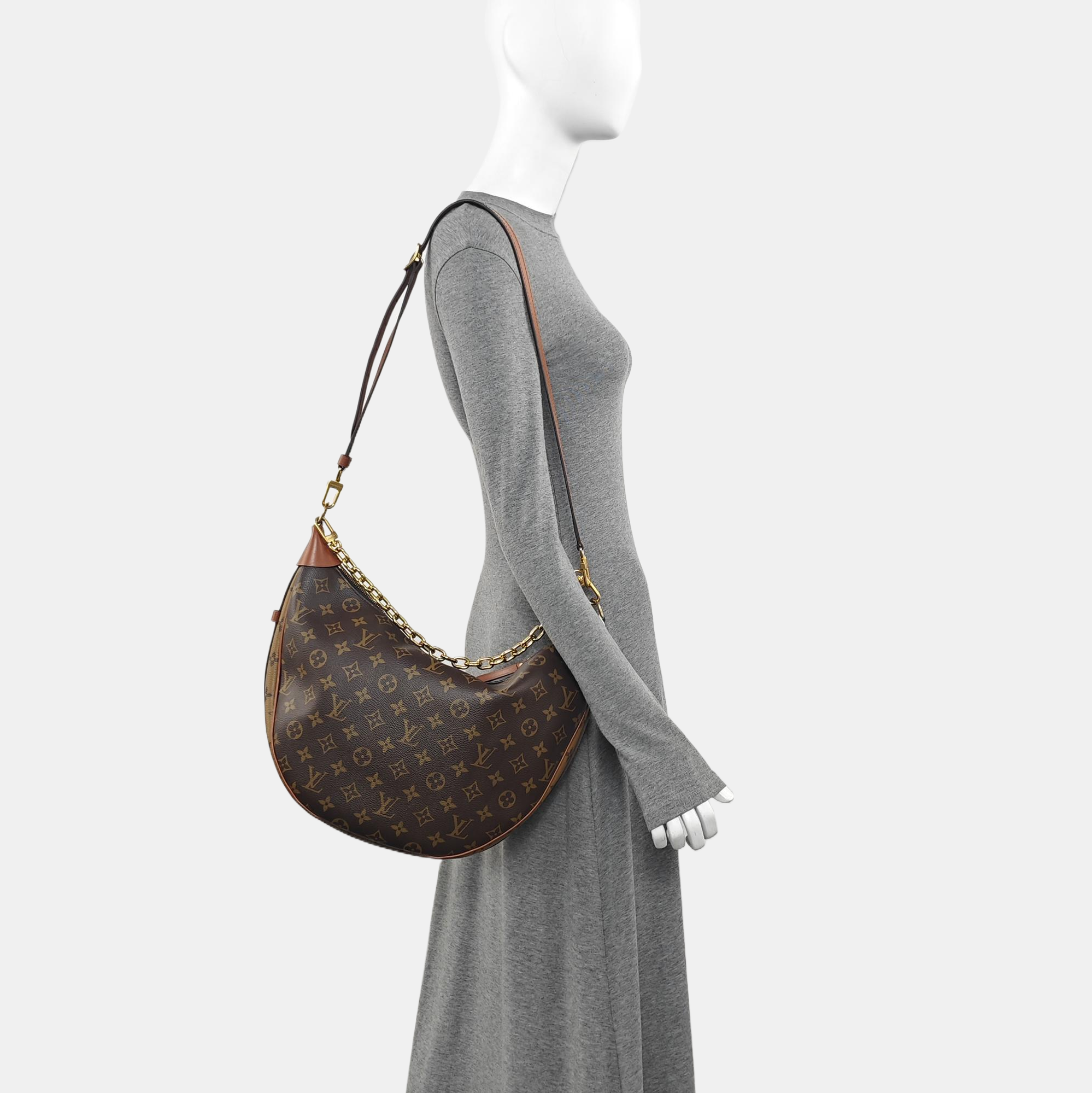 LOOP HOBO Monogram Coated Canvas Brown