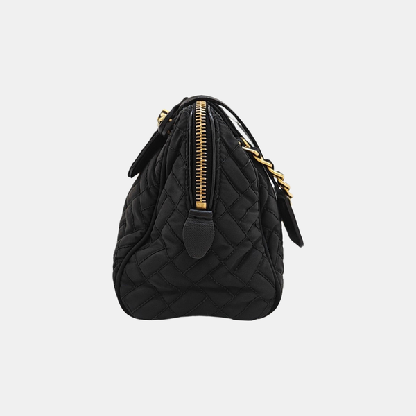 Quilted Nylon Shoulder Bag Black
