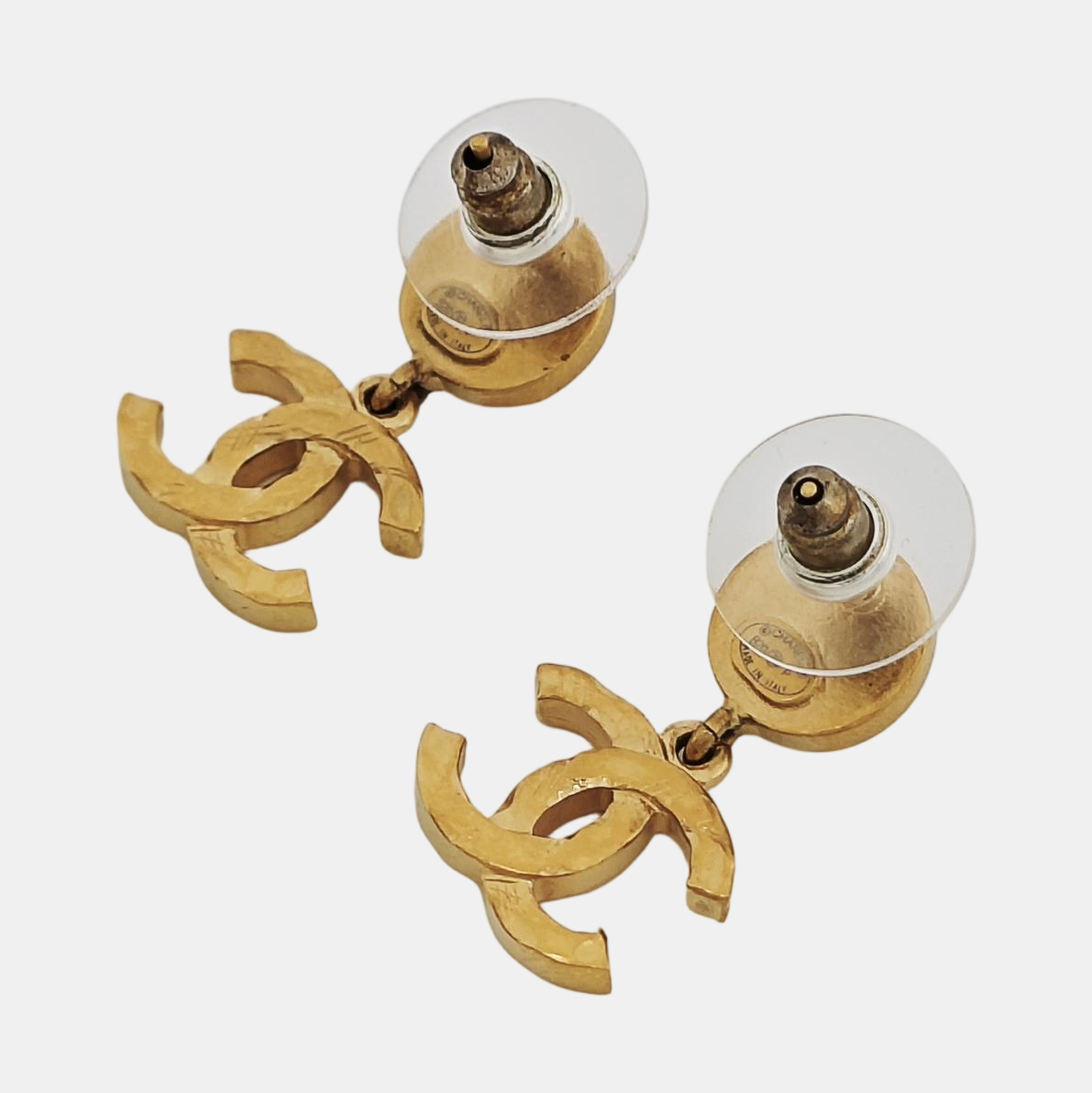 CC Logo Metal Gold Stud Earrings