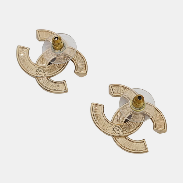 CC Logo Metal Gold Stud Earrings