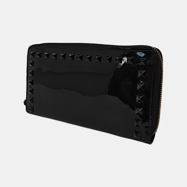 Rockstud Patent Leather Black Wallet