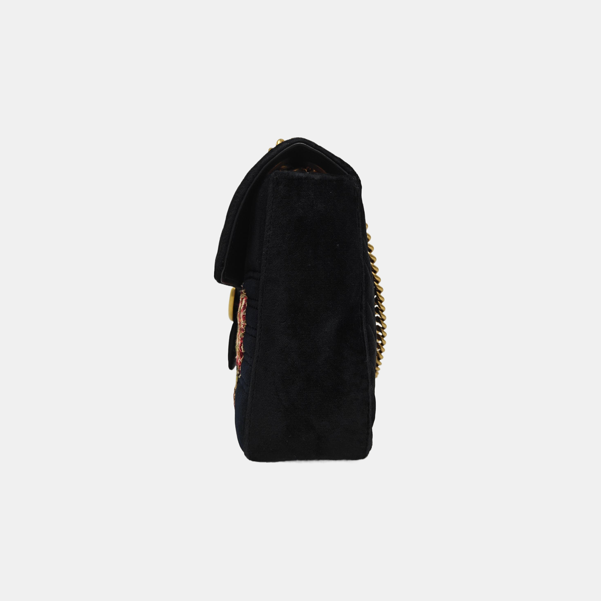 GG Marmont Large Quilted Velvet Black