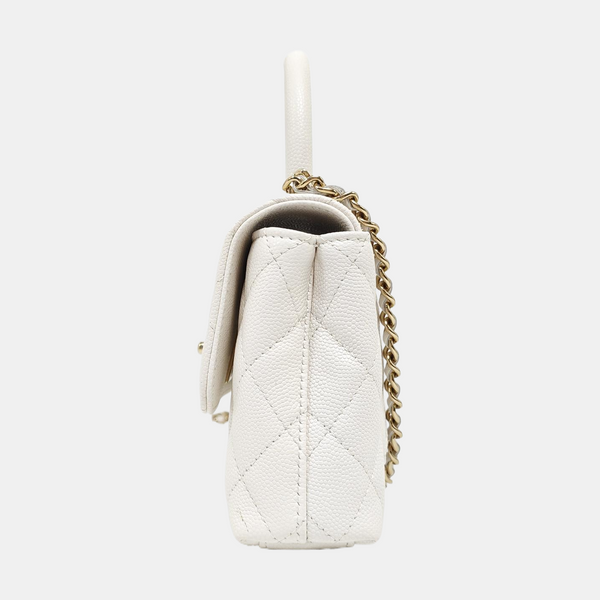 COCO HANDLE Mini Quilted Grained Calfskin White