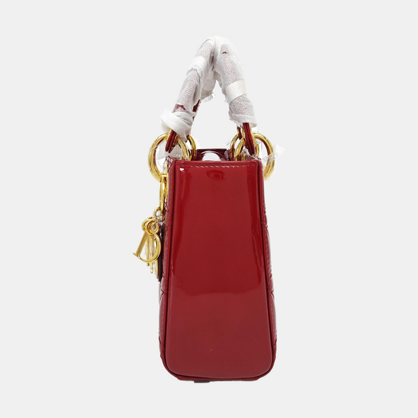 Lady Dior Mini Cannage Patent Calfskin Red
