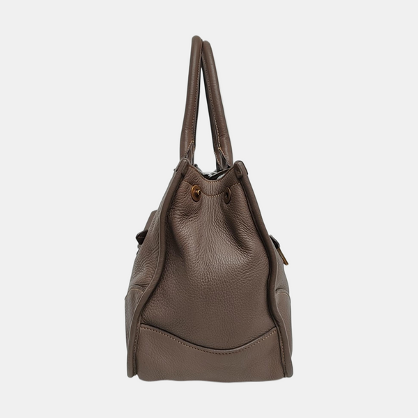 Teal Vitello Daino Front Zip Tote Calfskin Gray