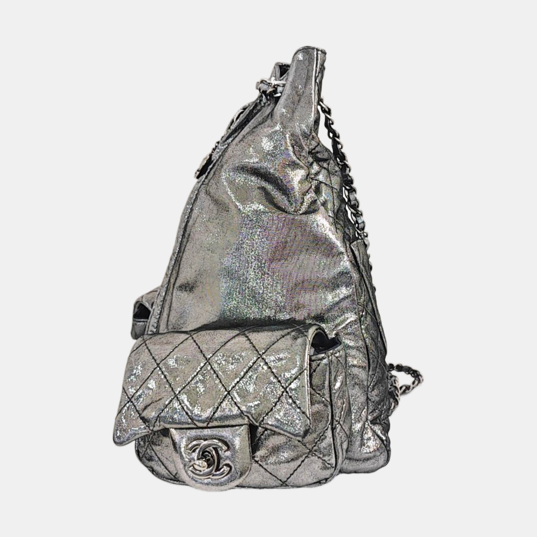 Quilted Calfskin Backpack Gray
