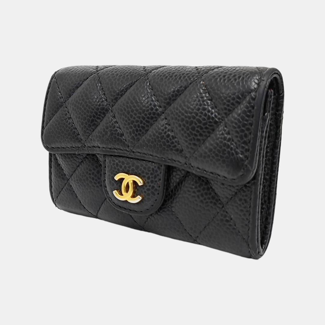 CLASSIC FLAP Quilted Grained Calfskin Black Card Holder