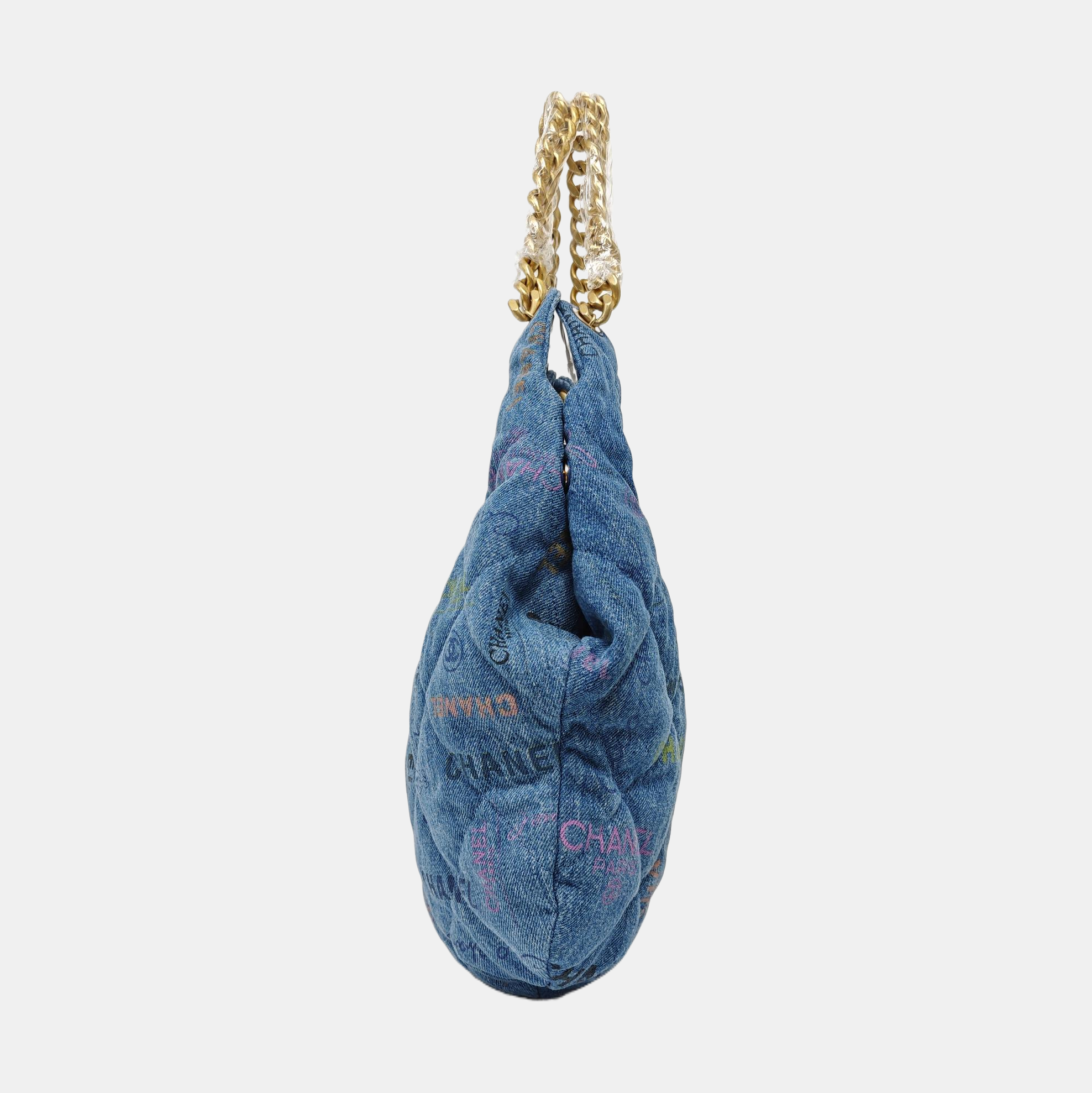 Quilted Fabric Top Handle Bag Blue