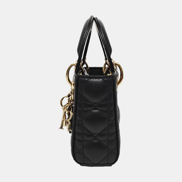 Authenticated pre-owned  Lady Dior Super Mini Quilted Lambskin Black - Tote Bag at Looply
