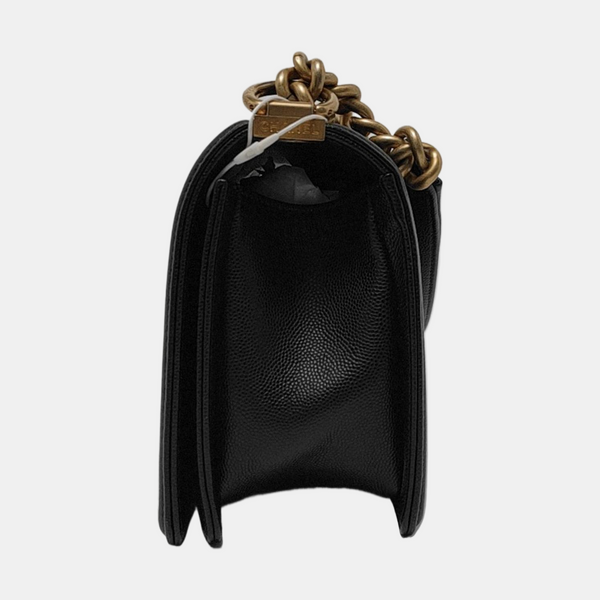 BOY CHANEL Medium Quilted Grained Calfskin Black