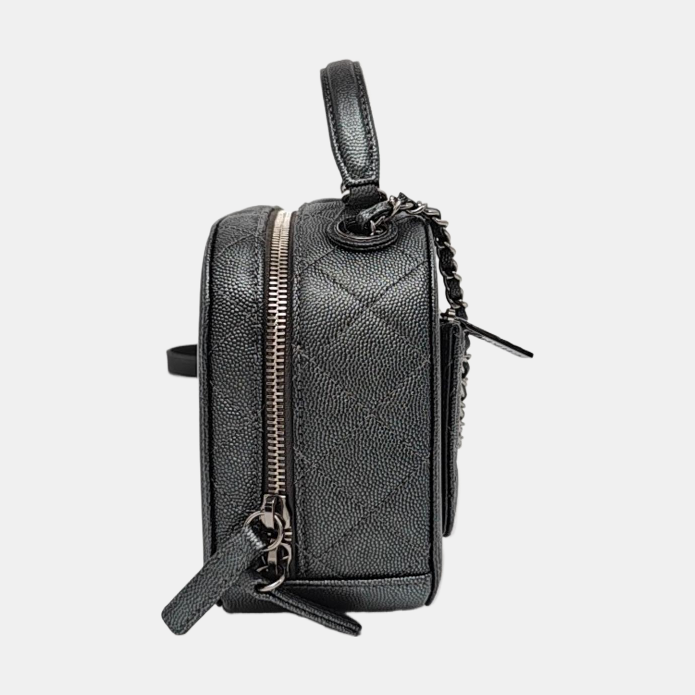 Quilted Grained Calfskin Shoulder Bag Gray