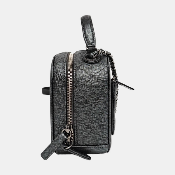 Quilted Grained Calfskin Shoulder Bag Gray