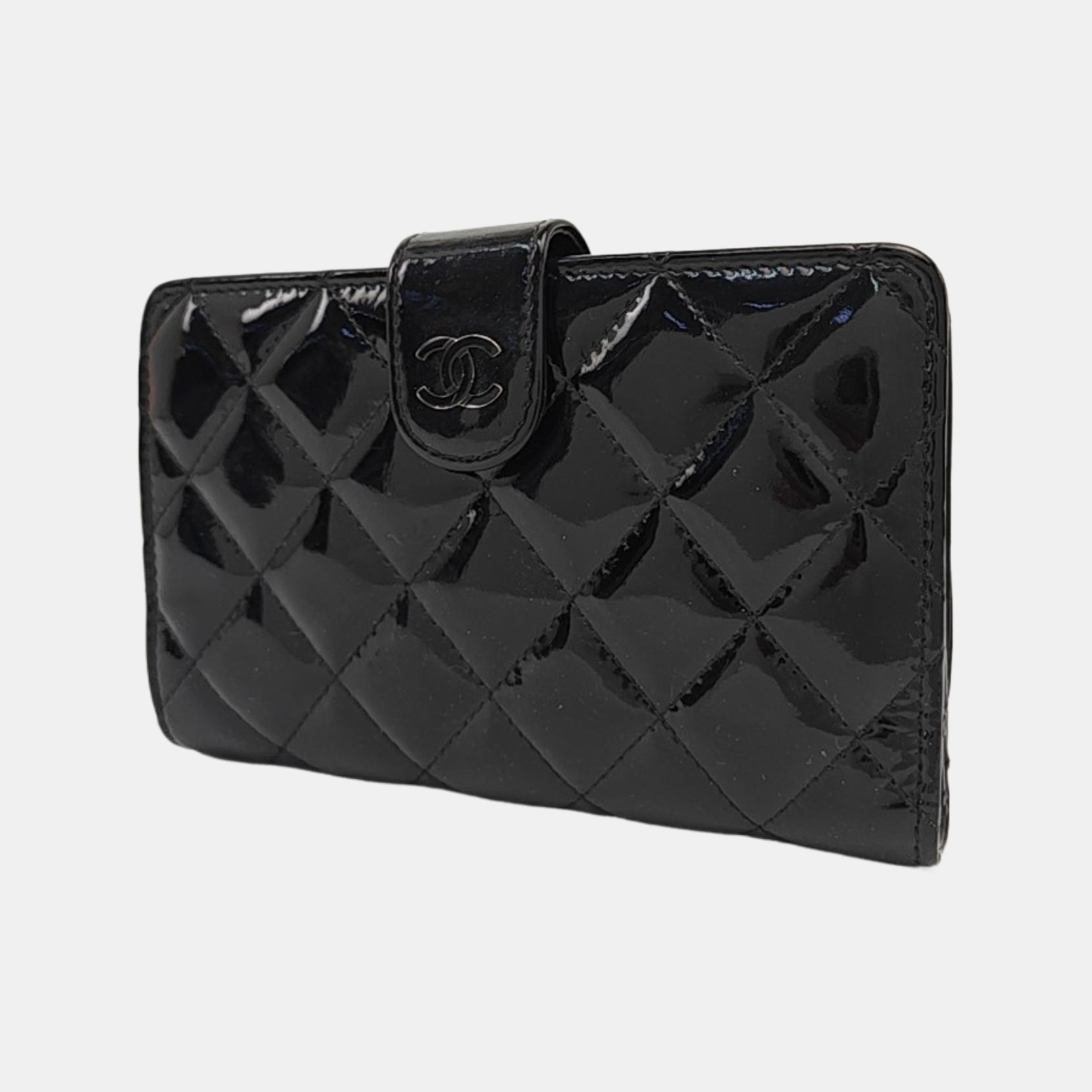 Quilted Patent Leather Wallet Black