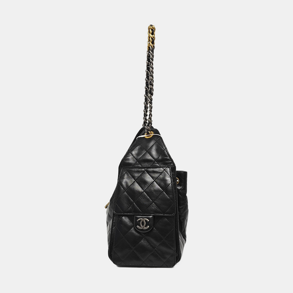 CHANEL 25 Small Quilted Canvas Black