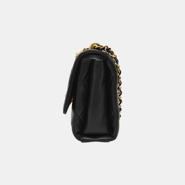 Quilted Lambskin Shoulder Bag Black