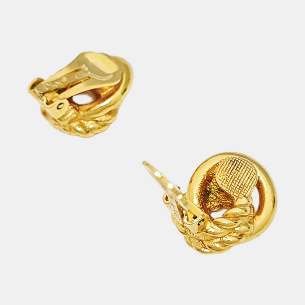 Twist Round Metal Gold Clip On Earrings