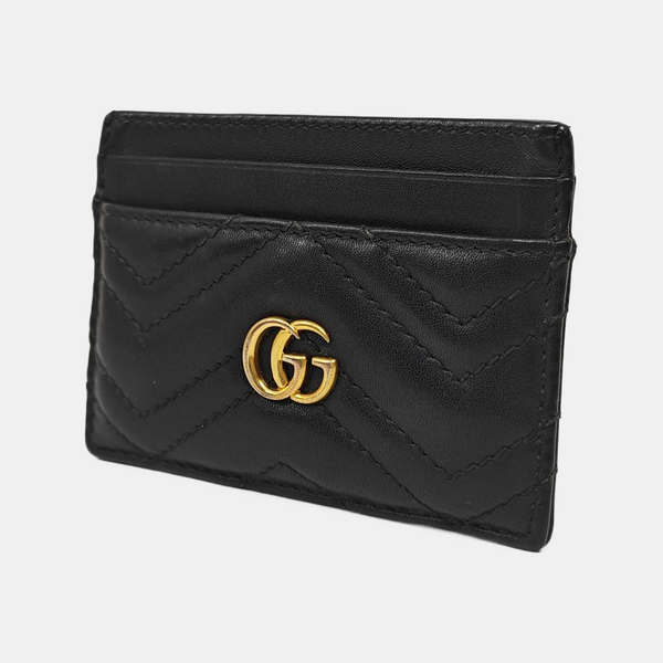 GG Marmont Mini Quilted Calfskin Black Card Holder