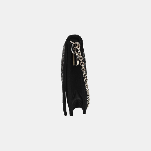 Cannage Silk Satin Shoulder Bag Black