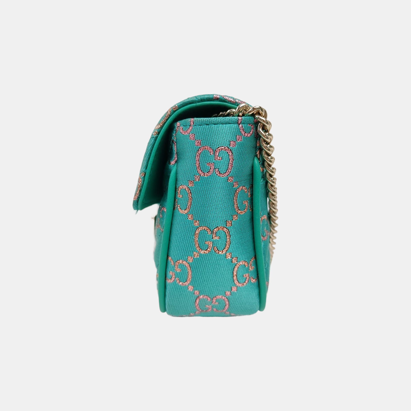 GG Marmont Super Mini Quilted Fabric Green