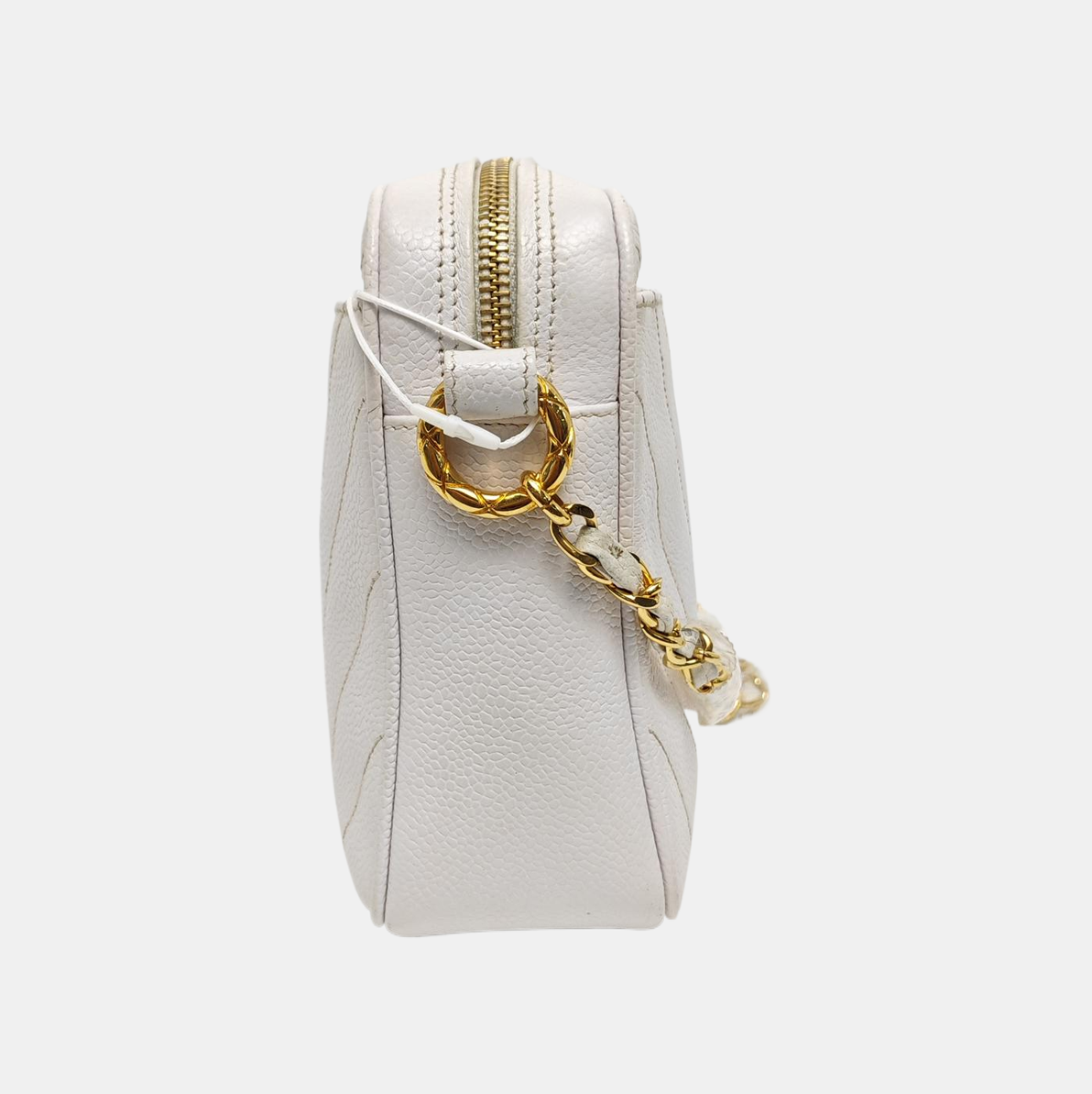 Chevron Grained Calfskin Crossbody Bag White