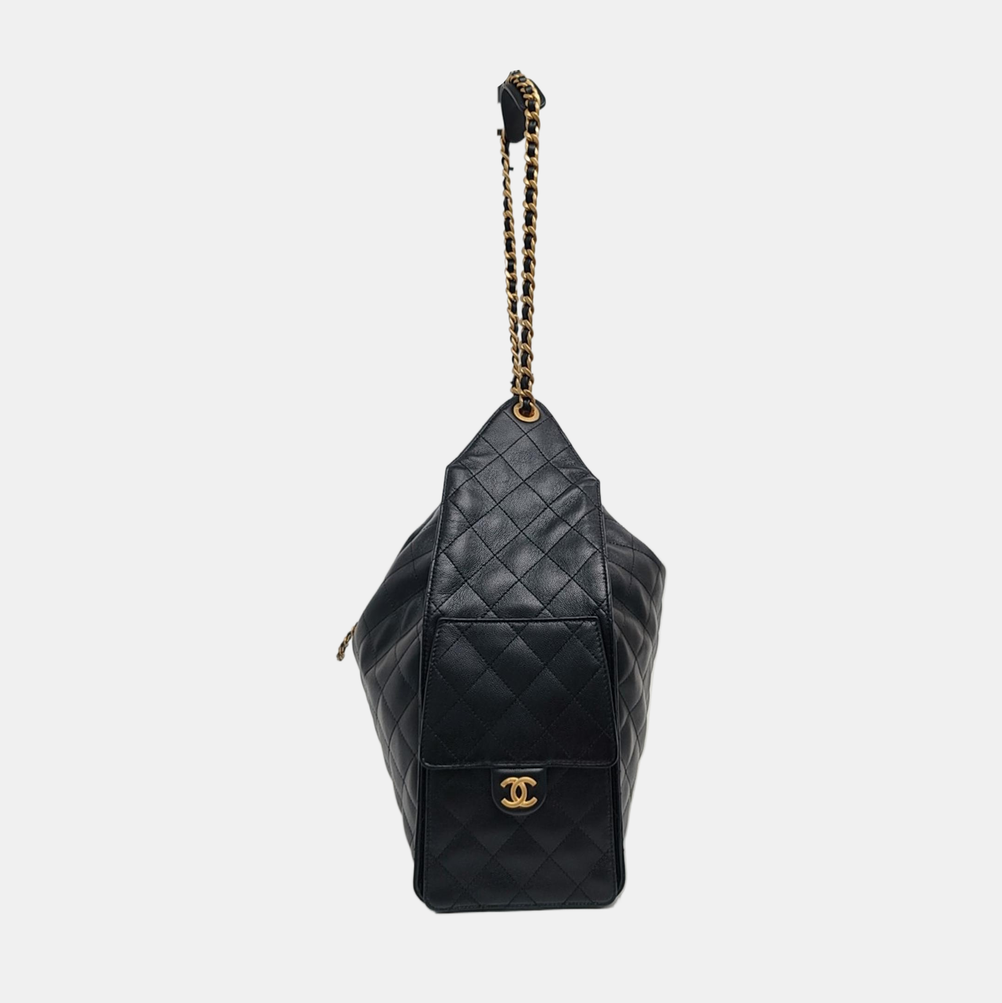Authenticated pre-owned  CHANEL 25 Large Quilted Grained Calfskin Black - Shoulder Bag at Looply