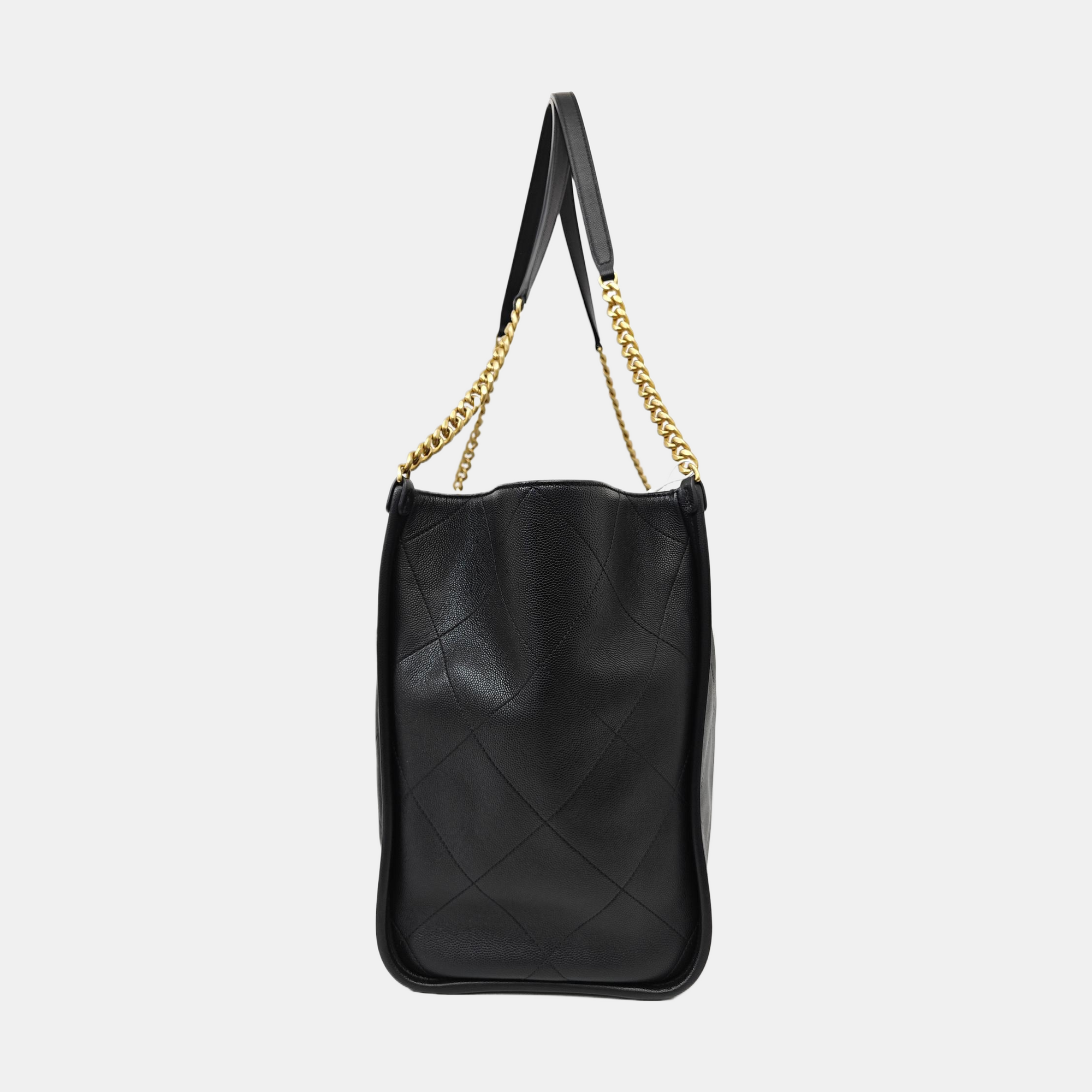 Quilted Grained Calfskin Tote Bag Black