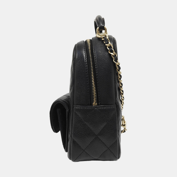 Quilted Grained Calfskin Backpack Mini Black