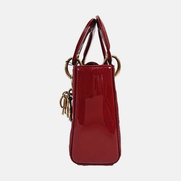 Lady Dior Mini Cannage Patent Calfskin Red