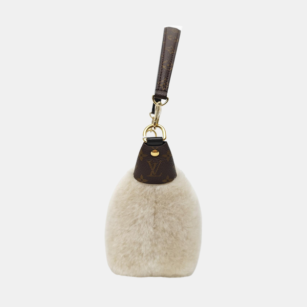 Fur Top Handle Bag Beige