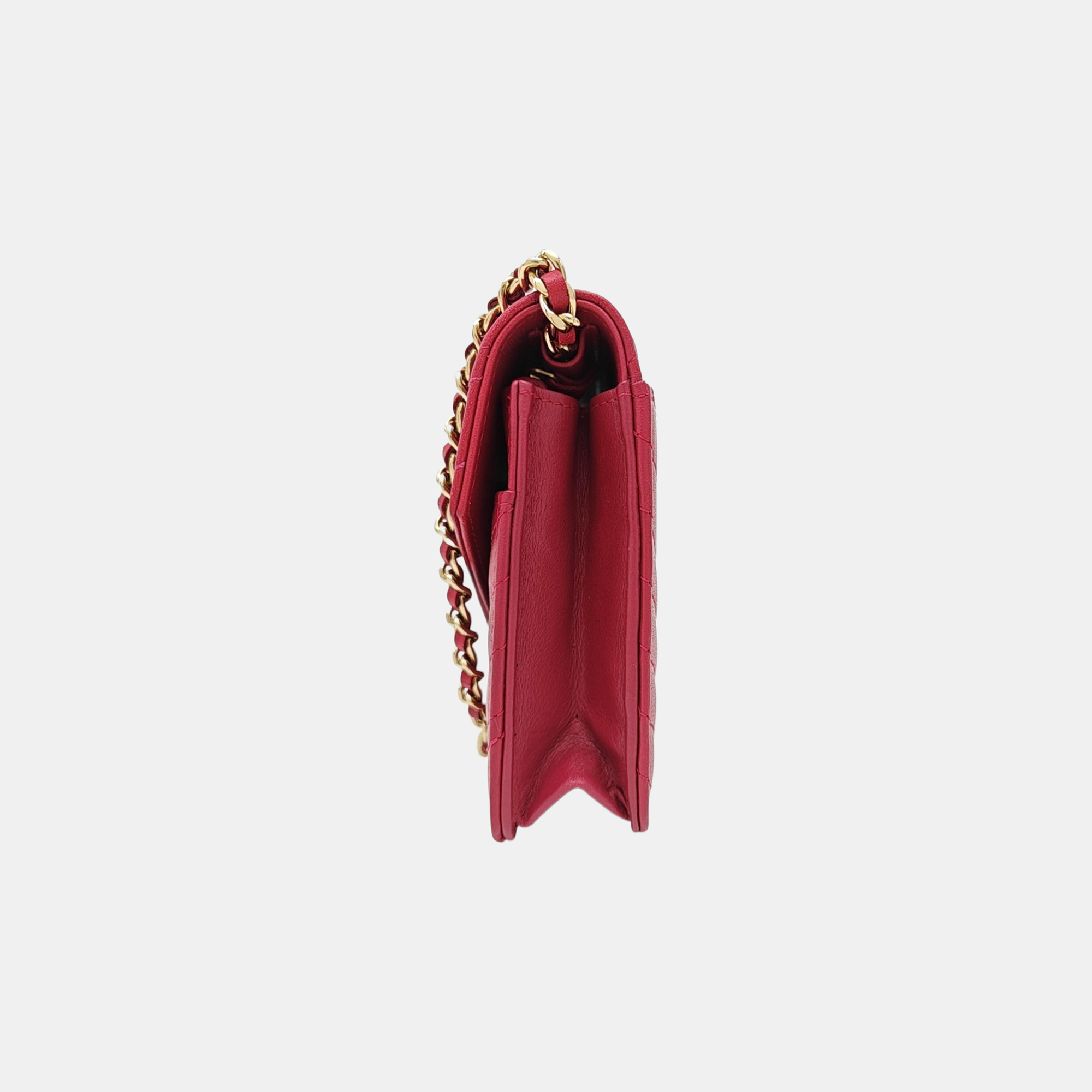 Chevron Calfskin Crossbody Bag Red