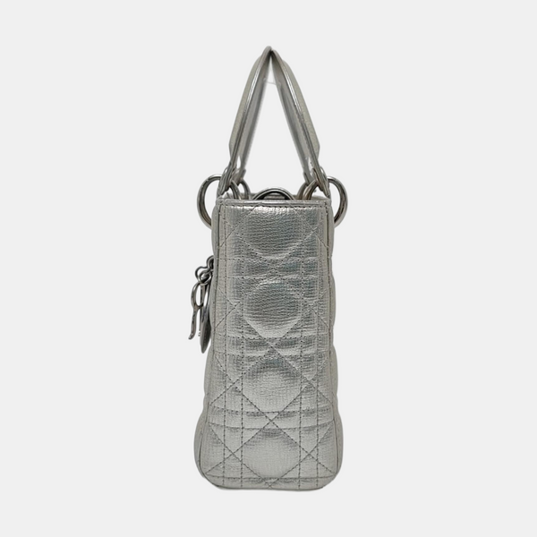 Authenticated pre-owned  Lady Dior Small Cannage Calfskin Silver - Tote Bag at Looply